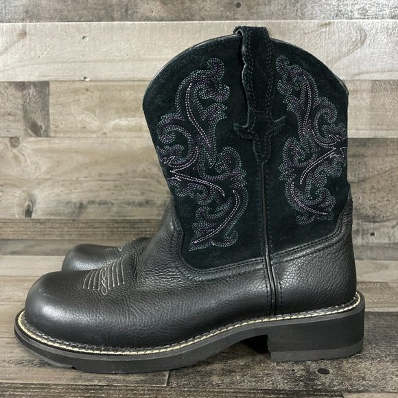 Ariat Fatbaby II Black Deertan & Purple Leather Western Boots 10004729 - Picture 2 of 12